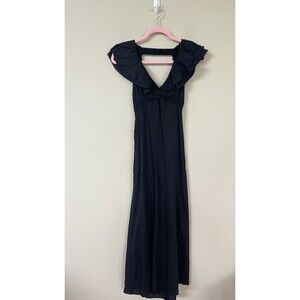 Anthropologie Dress Women Midi Black Ruffle Linen Blend Strap Classic Sz XXS NWT